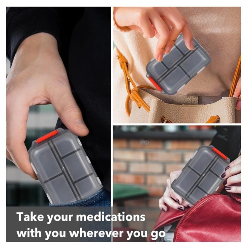 Pink Travel Pill Organizer Box w Medicine Name Labels Pocket Daily Pharmacy Case - Picture 4 of 6